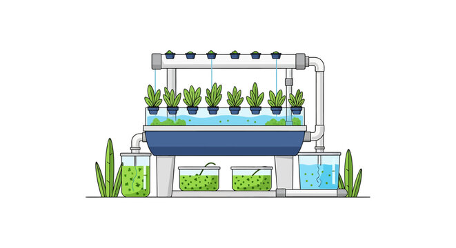 Hydroponic system illustration showcasing sustainable agriculture and plant growth.