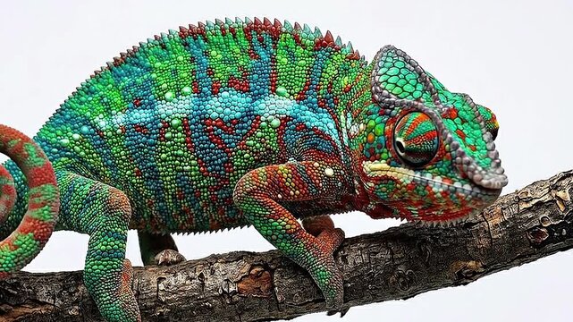 Colorful Panther Chameleon on White Background