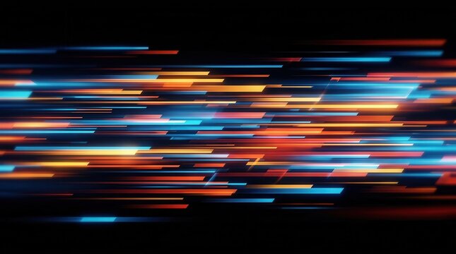 Digital transformation is depicted by glowing abstract light streaks, indicating integration, speed, and a technological shift.