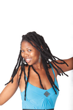 Close-up Portrait of African American Woman with Thick Dreadlocks for Haircare Solutions