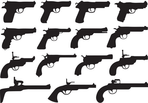 pistol lineup silhouette illustrations of handguns
