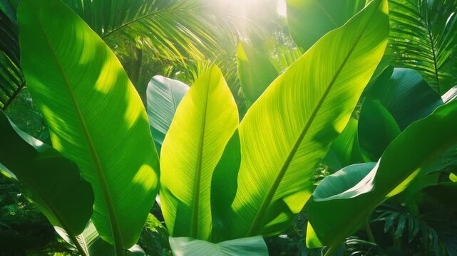 Glowing Green Leaves Backlit in Tropical Forest &mdash; Vibrant Nature Background