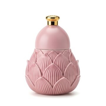 Elegant pink lotus-flower shaped perfume bottle with gold cap