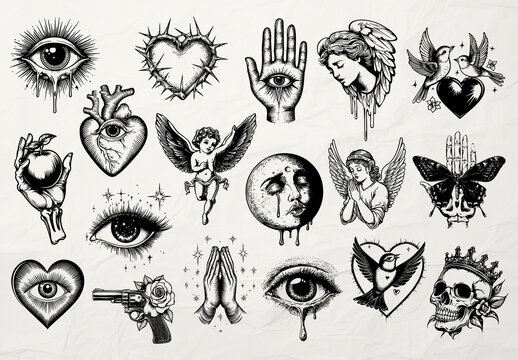 Vintage Tattoo Flash Art Design Set