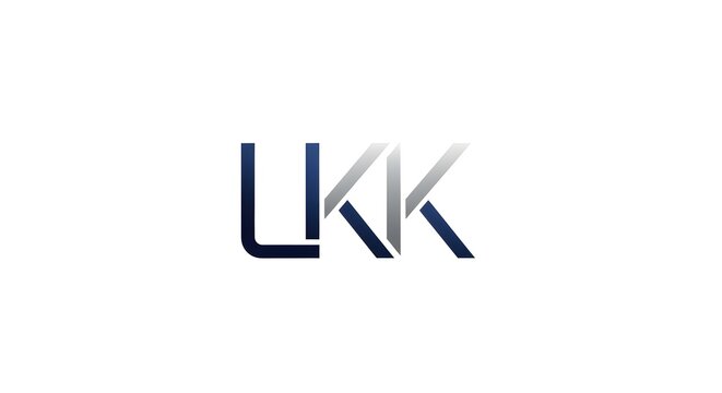 Sleek typographic logo design featuring the letters LKK in a bold dark blue and grey color scheme