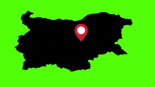 Bulgaria Silhouette Map With Red Location Pin Highlight Geographic Animation