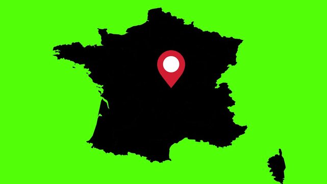 France Silhouette Map With Red Location Pin Highlight Geographic Animation