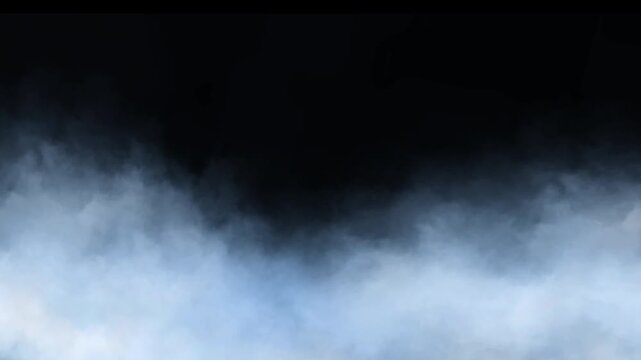 Animation flying over the clouds with alpha transparent background. Moving forward through white smoke or foggy weather, smoky transparent background animation.