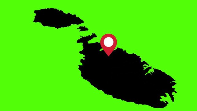 Malta  map with Location Pin Highlight Geographic Animation	