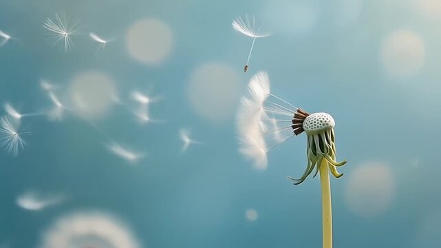 White Dandelion Seeds Floating Away in Wind &mdash; Delicate Nature Dream Motion