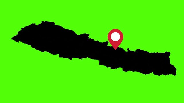 Nepal Destination: A silhouette of Nepal, with a GPS pin marking a key location, set against a vibrant green background, this image encapsulates travel, mapping, and a sense of place.