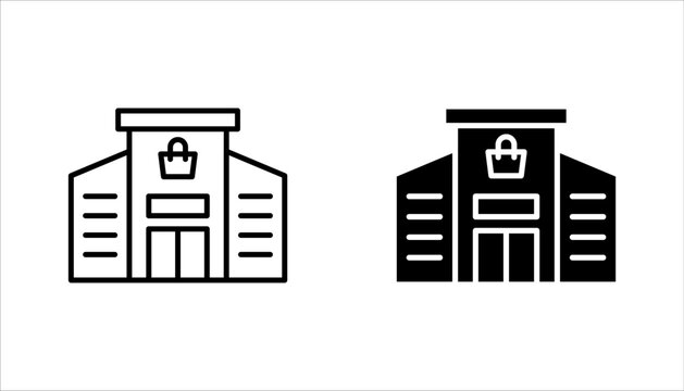 Shopping centre linear icon set. Mall building. Supermarket symbol. vector illustration on white background