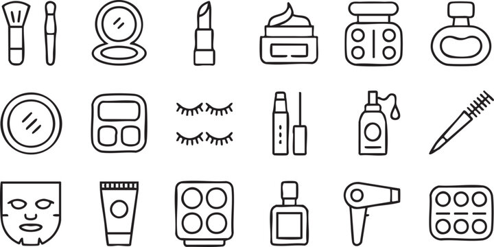 Makeup and Skincare Outline Icons Collection for Beauty Industry