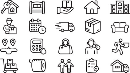 Fototapeta premium Minimal Real Estate and Logistics Icons for Housing and Moving Concepts