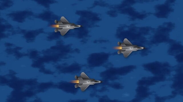 Military Stealth Fighter Jets Flying in Formation Over Deep Blue Ocean