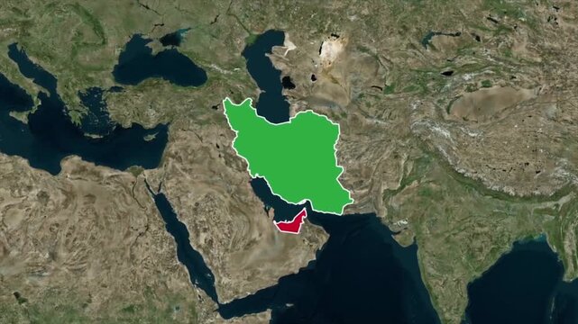 Middle east map animation highlighting iran and oman location on world map with geographic borders satellite view and regional focus concept
