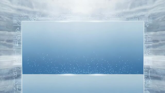 A blue gradient screen layered within a cloudy, etched frame, suggesting ancient writings