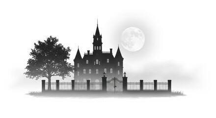 Obraz premium A Spooky Mansion Under The Light Of A Full Moon On A Dark And Stormy Night