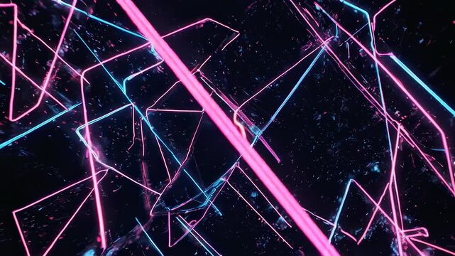 Abstract glowing neon lines and shards create a vibrant, dynamic, and futuristic design