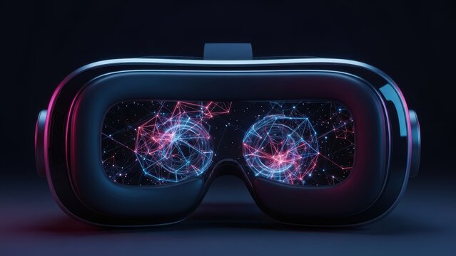 Virtual Reality Headset With Glowing Digital Network Visuals
