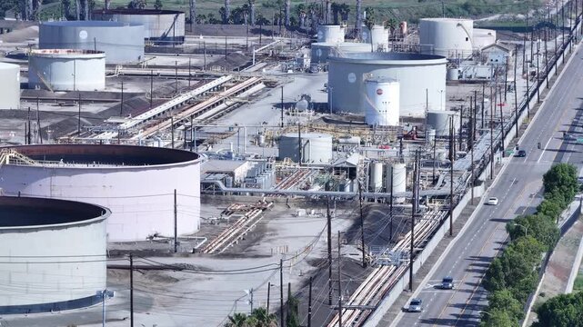 PBF Torrance Refinery Processing Stacks Aerial