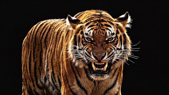 Fierce Bengal Tiger Portrait on Black Background