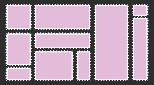 Postage stamp vector icon illustration. Empty postage stamp borders vector on black background.