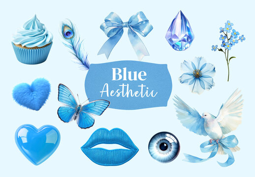 Blue Themed Aesthetic Element Set