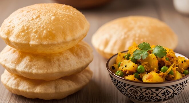 poori and aloo matar curry indian breakfast dish