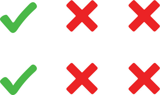 Green check marks and red cross marks icons set