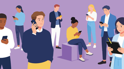 Diverse People Using Digital Devices Flat Vector Illustration for Tech Concept © Myint