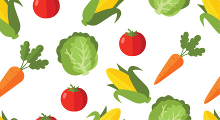 Fototapeta premium A vibrant illustration of various vegetables and corn scattered across a white background