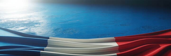 Fototapeta premium The elegant French flag gracefully waves over the curved surface of Earth from space.