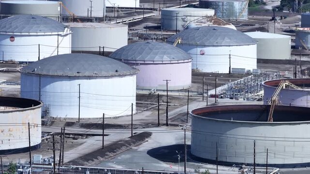 Telephoto Aerial of PBF Torrance Refinery Petroleum Storage Tanks