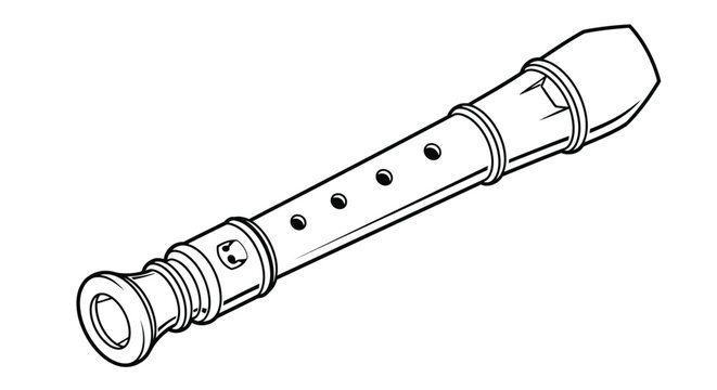 Recorder musical instrument simple black line drawing