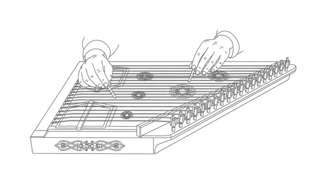 Person playing a hammered dulcimer musical instrument