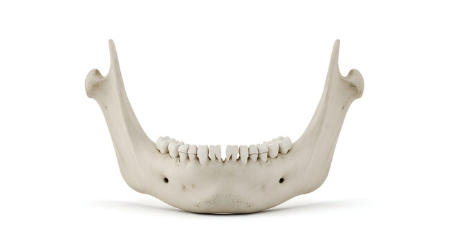 Human jawbone with teeth isolated on white.