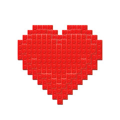 Red heart made with plastik constructor parts isolated on transparent background. Play and build concept. Vector PNG © boxerx