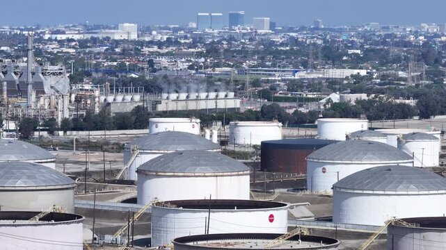 Overhead Aerial of the Torrance Refinery Floating Roof Tank Farm