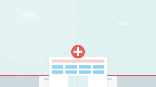 Medical hospital building icons representing healthcare infrastructure and clinical services for public health highquality motion graphics created via programmatic creative coding
