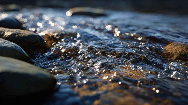 Flowing water over rocks in a stream during daylight