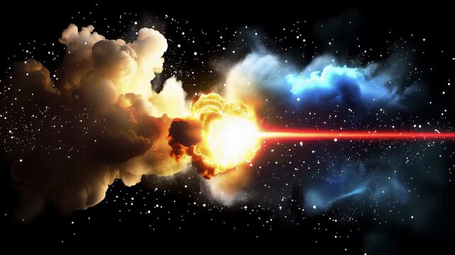 Space Explosion: Powerful Cosmic Impact with Laser Beam and Nebula