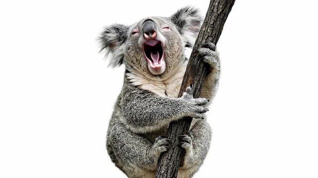 Sleepy Adorable Koala Yawning on White Background