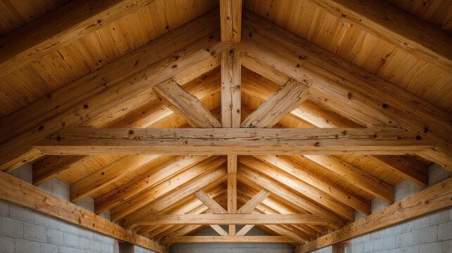 Wooden Roof Structure with Exposed Beams and Natural Light in Modern Architectural Design Interior Space