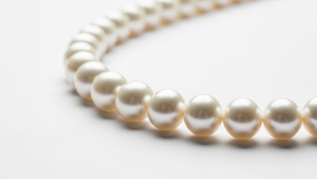String of white pearls on white background