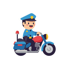 Obraz premium A cheerful cartoon police officer on a motorcycle, representing a dedicated professional in law enforcement, performing their important job with a smile