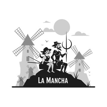 Celebrating Castile-La Mancha Day with Don Quixote and Sancho Panza in La Mancha Landscape