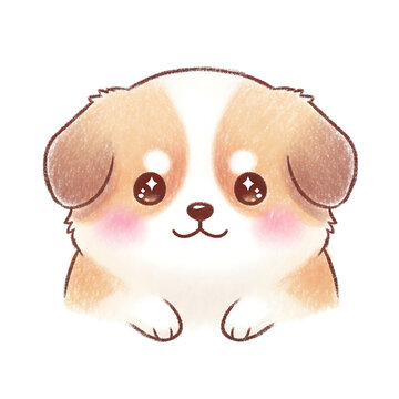 Adorable cartoon puppy with big eyes and a happy expression, smiling sweetly.