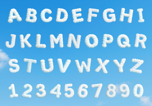 Cloud Letters Numbers Sky Background Font Set