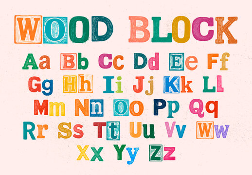Colorful Wooden Alphabet Letters Font Set